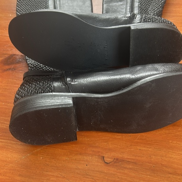 Cole Haan Leather Grand Tall Riding Boots Black Leather/Stretch Woven 7.5 Zip - Picture 3 of 12